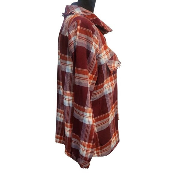Signature Studios Burgundy Plaid Button Down Long Sleeve Flannel Shirt Size L - Picture 11 of 13